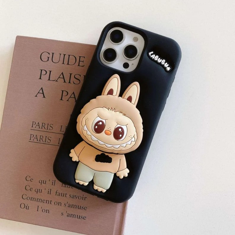 (Pack Of 3) Labubu Latest Hot Selling Silicone Case Cute 3D Cartoon Stretch Bracket iPhone Case