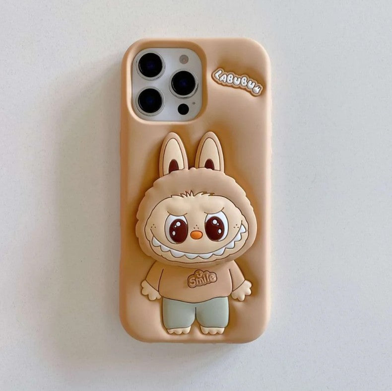 (Pack Of 3) Labubu Latest Hot Selling Silicone Case Cute 3D Cartoon Stretch Bracket iPhone Case