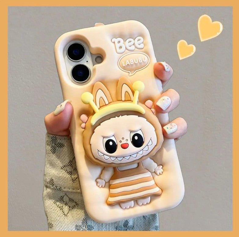 Labubu 3D BEE Cartoon Stretch Bracket Case For iPhone