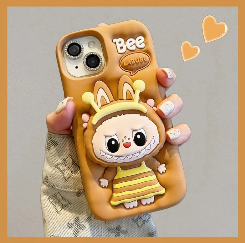 Labubu 3D BEE Cartoon Stretch Bracket Case For iPhone
