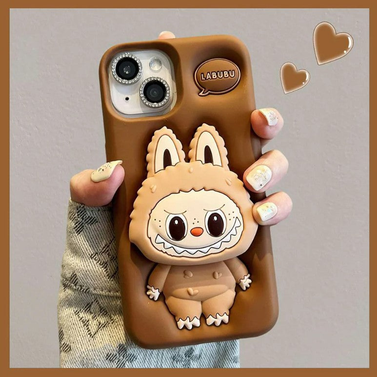 Labubu 3D BEE Cartoon Stretch Bracket Case For iPhone