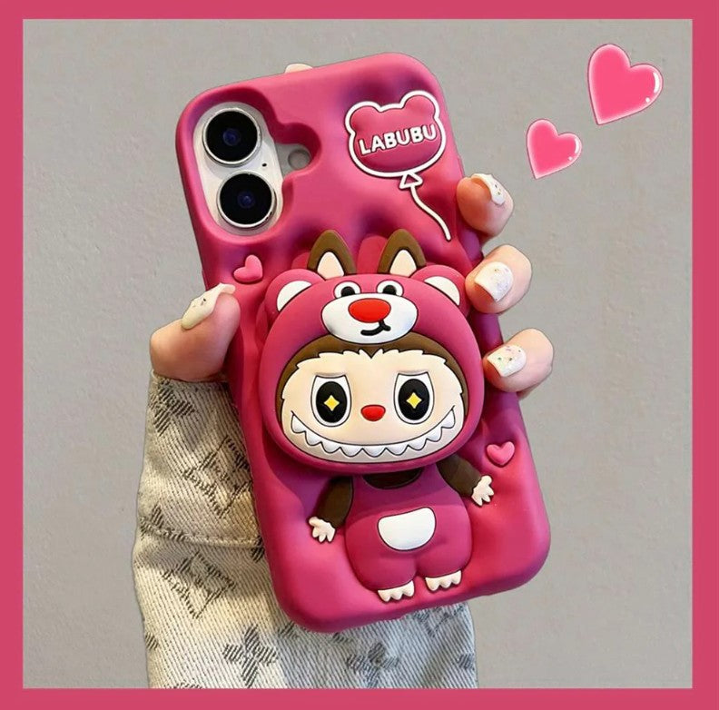 Labubu 3D BEE Cartoon Stretch Bracket Case For iPhone