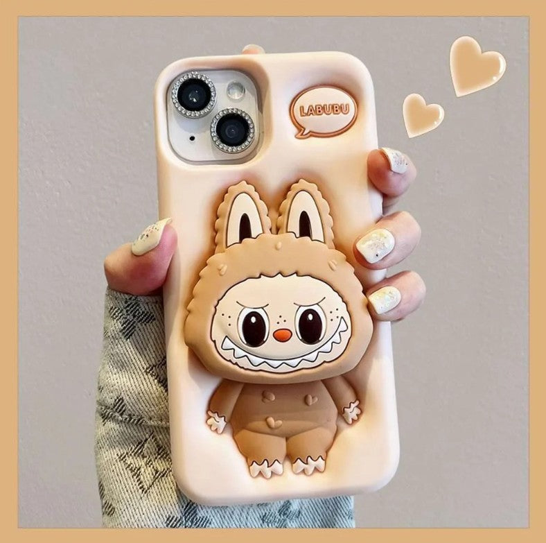 Labubu 3D BEE Cartoon Stretch Bracket Case For iPhone