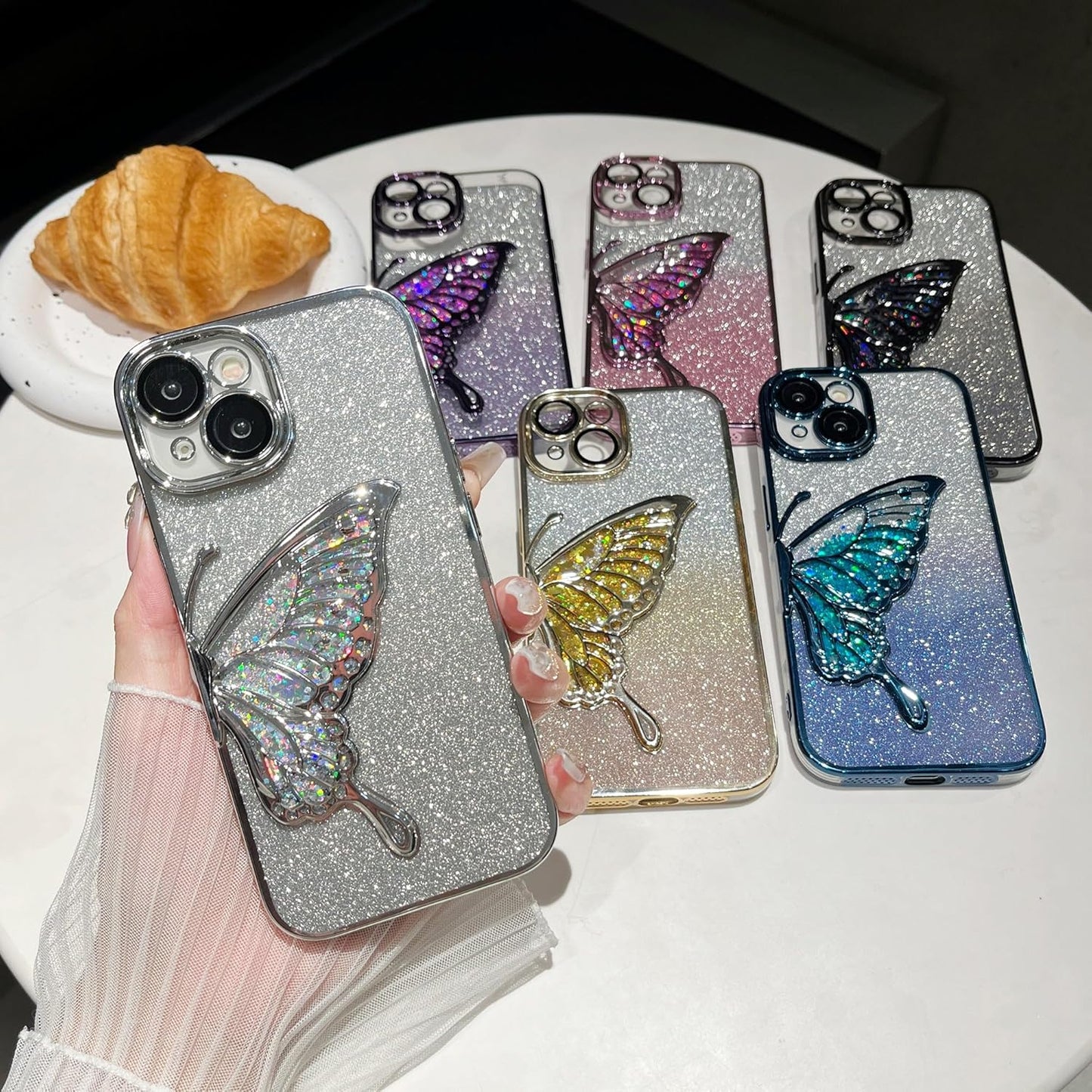 Plating Electroplated Glitter Bling Butterfly Pattern Liquid Quicksand Compatible with iPhone Case