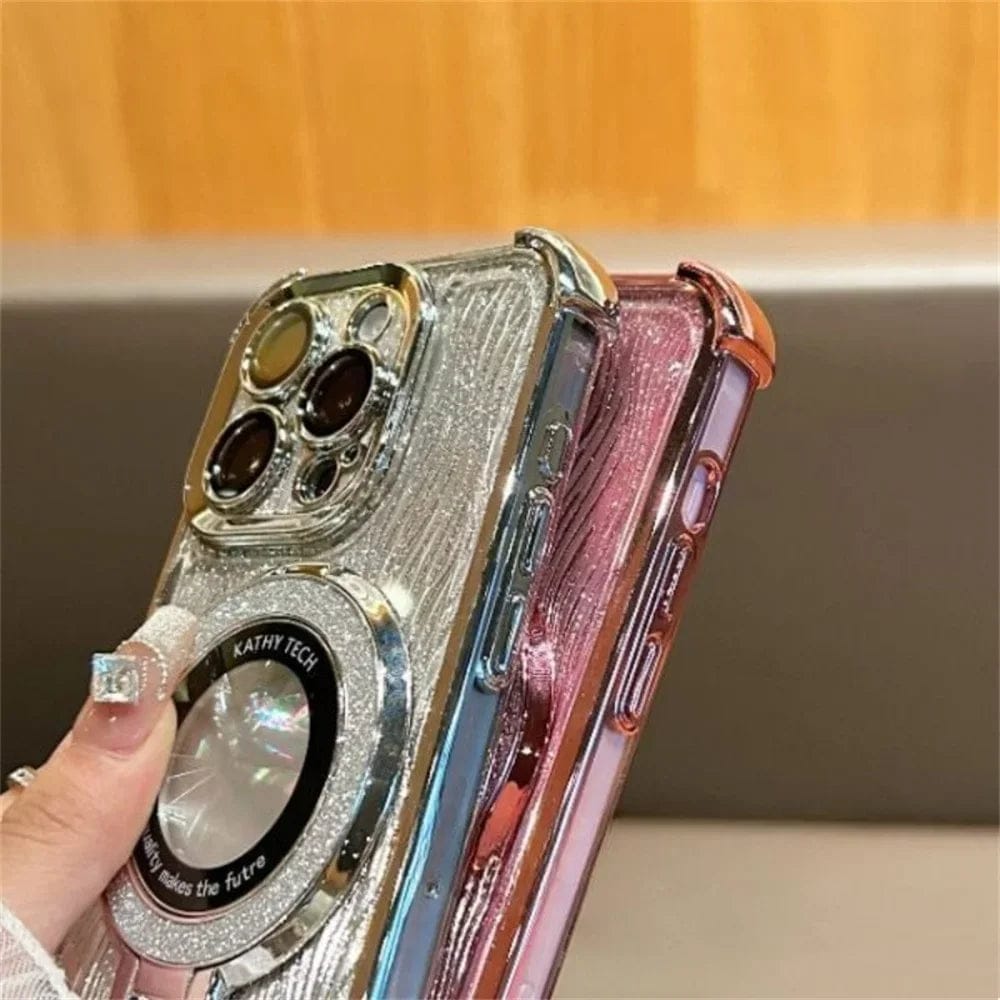 Elegant Water Ripple Glitter Stand Case - iPhone