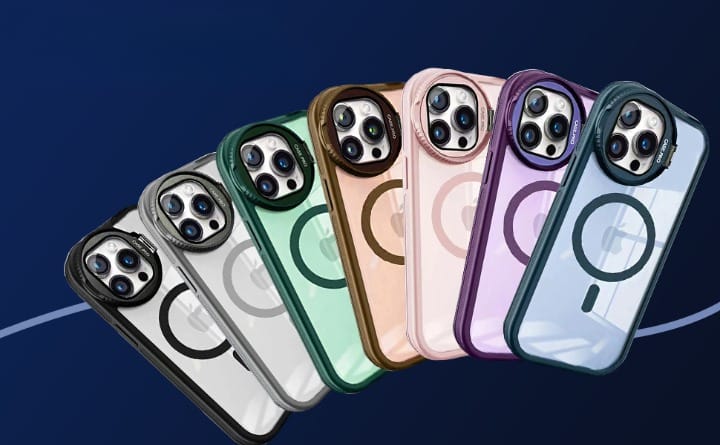 Magnetic Transparent Back Case Shockproof Hard PC Bumper Cover with Camera Lens Guard Kickstand