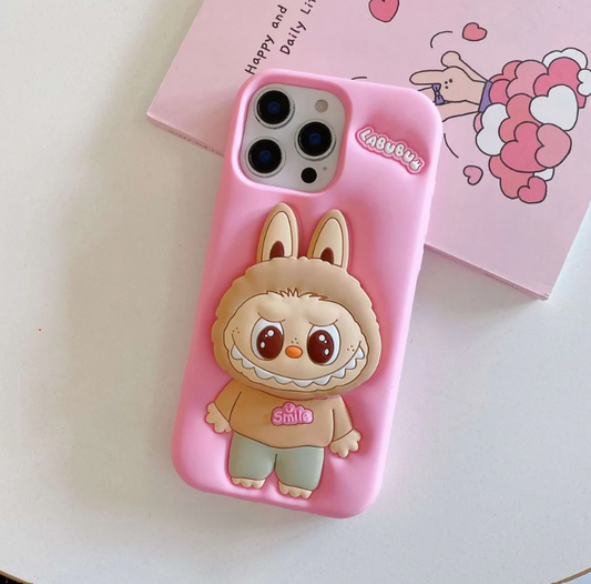(Pack Of 3) Labubu Latest Hot Selling Silicone Case Cute 3D Cartoon Stretch Bracket iPhone Case