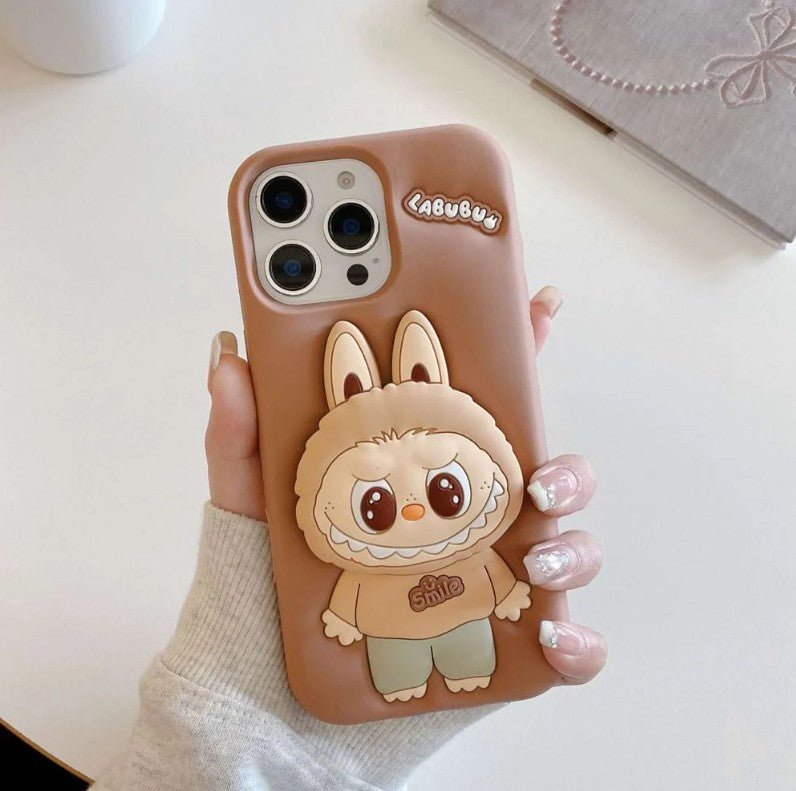 (Pack Of 3) Labubu Latest Hot Selling Silicone Case Cute 3D Cartoon Stretch Bracket iPhone Case
