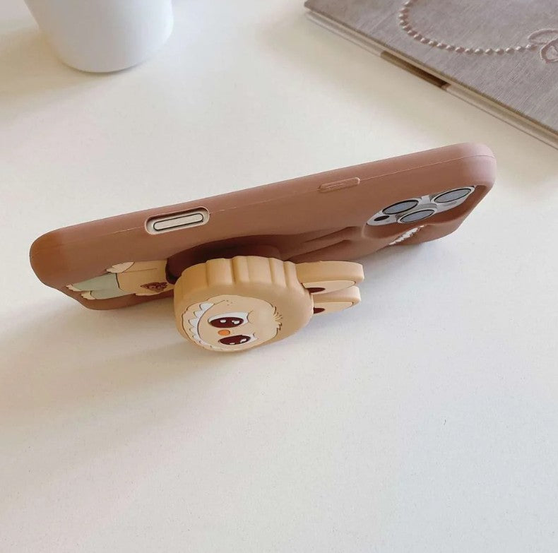 (Pack Of 3) Labubu Latest Hot Selling Silicone Case Cute 3D Cartoon Stretch Bracket iPhone Case