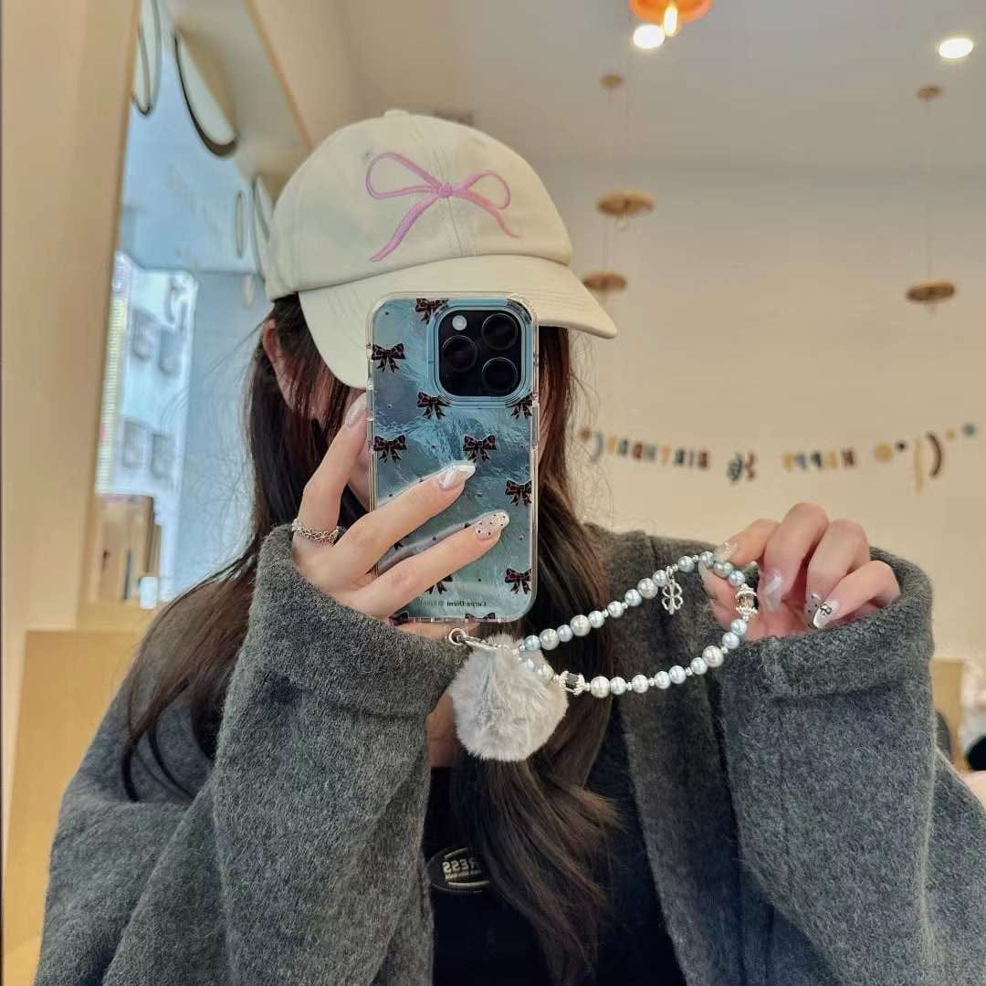 Holographic Bow Pattern Silicon iPhone Case With Rhinestone Charm