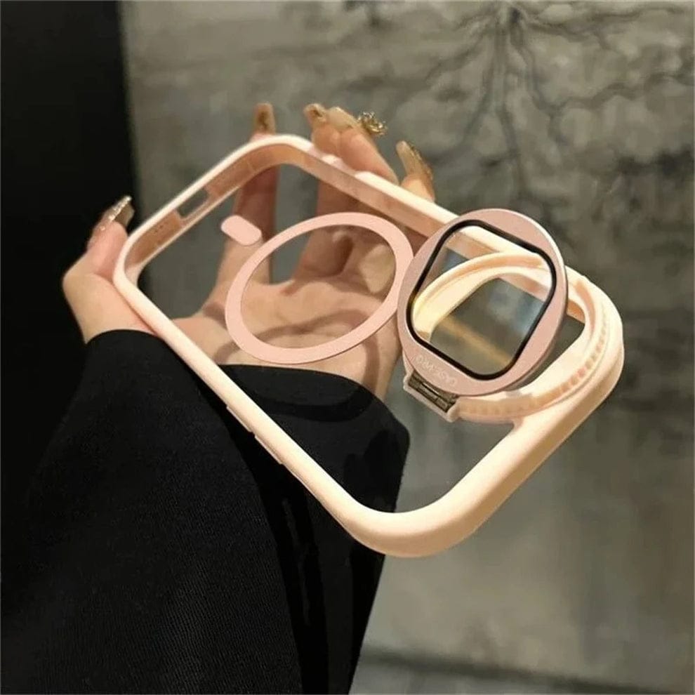 Magnetic Transparent Back Case Shockproof Hard PC Bumper Cover with Camera Lens Guard Kickstand