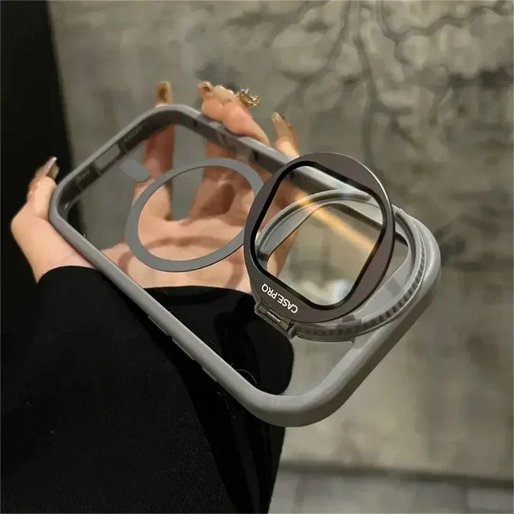 Magnetic Transparent Back Case Shockproof Hard PC Bumper Cover with Camera Lens Guard Kickstand