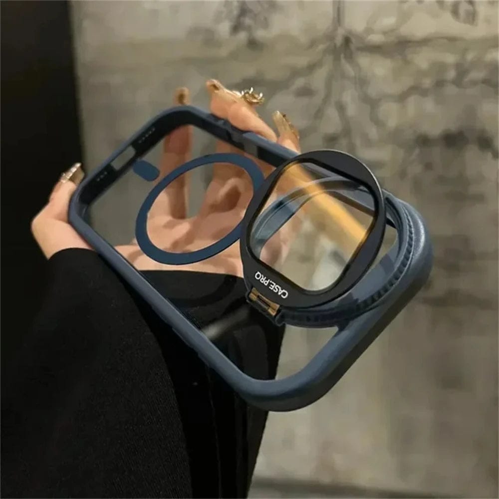 Magnetic Transparent Back Case Shockproof Hard PC Bumper Cover with Camera Lens Guard Kickstand