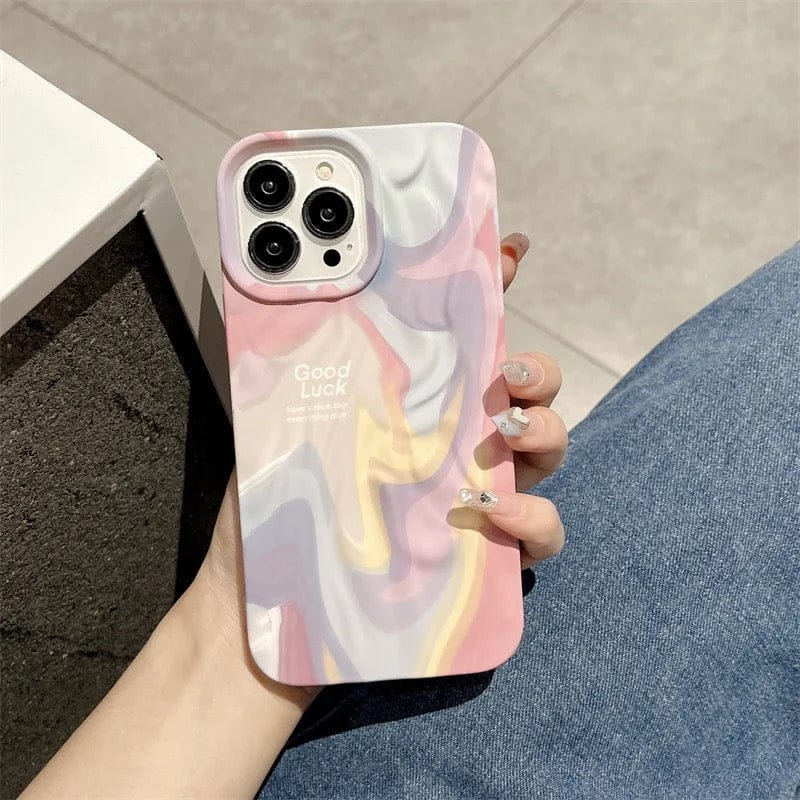 Rainbow Aesthetic Textured Positive iPhone Soft Silicone Case - Good Luck