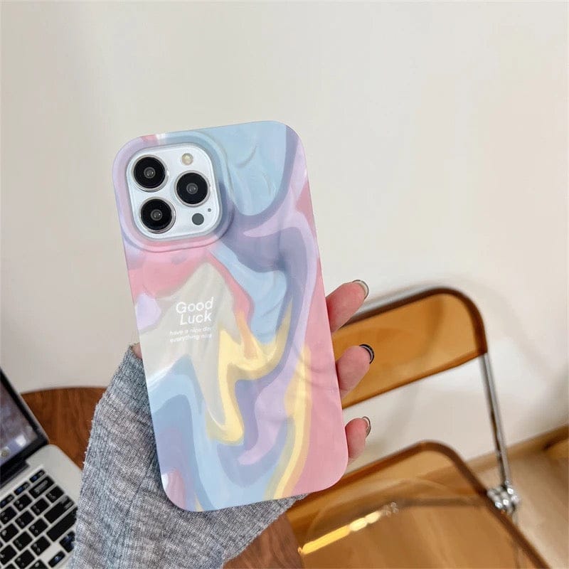 Rainbow Aesthetic Textured Positive iPhone Soft Silicone Case - Good Luck
