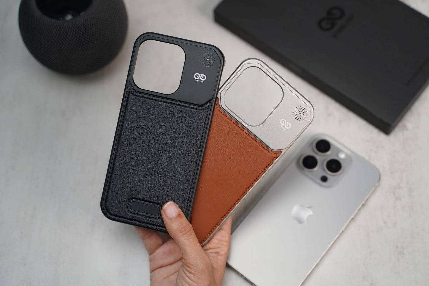 Leather Case With Titanium Frame Vegan Leather iPhone Case