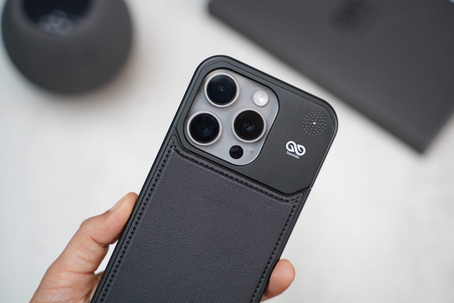 Leather Case With Titanium Frame Vegan Leather iPhone Case